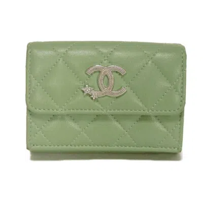 Pre-owned Chanel Light Green Rhinestone Wallet (tri-fold) ()