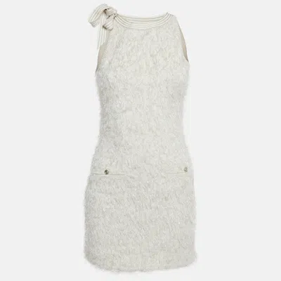 Pre-owned Chanel Light Grey Lamé Textured Knit Mini Dress S In Gray