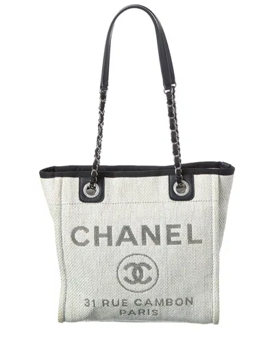 Pre-owned Chanel Light Grey Monogram Canvas Deauville Tote (authentic Pre-loved)