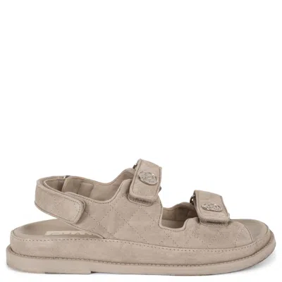 Pre-owned Chanel Light Grey Suede 22p Dad Slide Sandals Shoes 38 In Gray