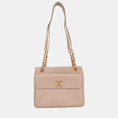 Pre-owned Chanel Light Pink Calfskin Tote Shoulder Bag