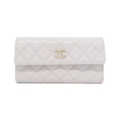 Pre-owned Chanel Light Pink Grained Calfskin Long Wallet (bi-fold) ()