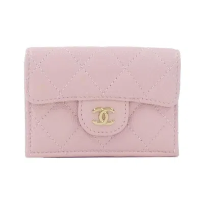 Pre-owned Chanel Light Pink Grained Calfskin Middle Wallet (tri-fold) ()