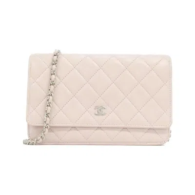 Pre-owned Chanel Light Pink Leather Chain/shoulder Wallet ()