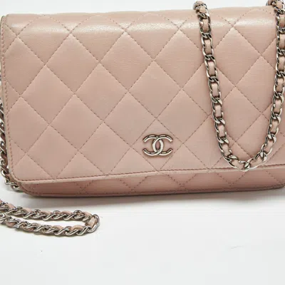 Pre-owned Chanel Light Pink Quilted Leather Cc Wallet On Chain
