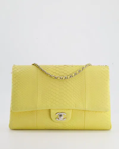 Pre-owned Chanel Light Timeless Clutch On Chain In Python With Silver Hardware In Yellow