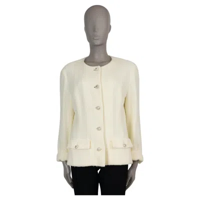 Pre-owned Chanel Light Yellow 23s Collarless Tweed Coat Jacket 46 Fits L