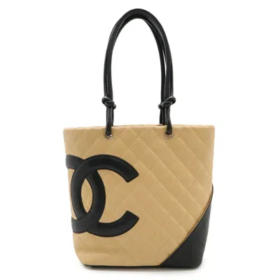 Pre-owned Chanel Ligne Cambon Beige Black Shoulder Bag Tote Bag () In Multi