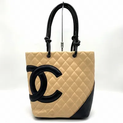 Pre-owned Chanel Ligne Cambon Beige Leather Shoulder Bag Tote Bag ()