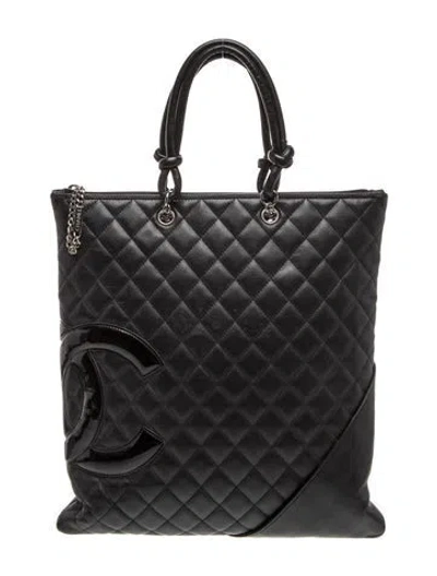 Pre-owned Chanel Ligne Cambon Flat Tote In Black