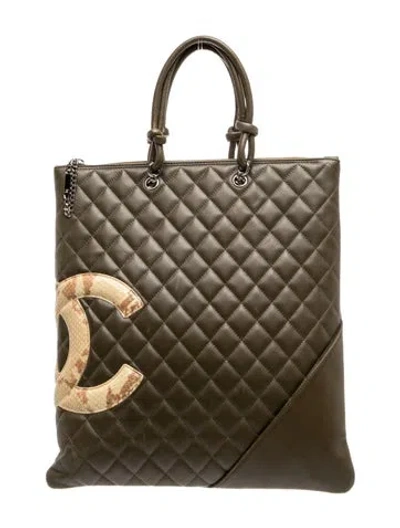 Pre-owned Chanel Ligne Cambon Flat Tote In Green
