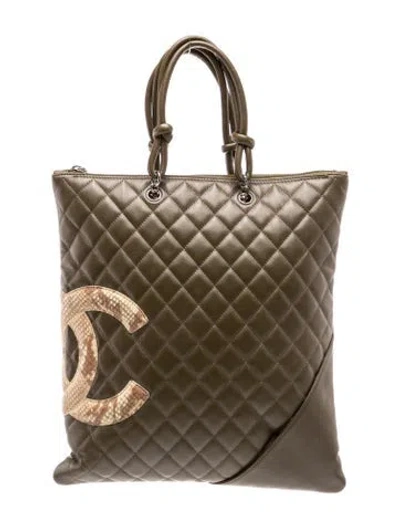 Pre-owned Chanel Ligne Cambon Flat Tote In Green