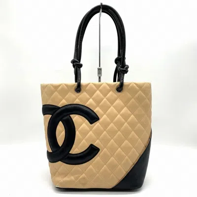Pre-owned Chanel Ligne Cambon Leather Shoulder Bag Tote Bag () In Sand