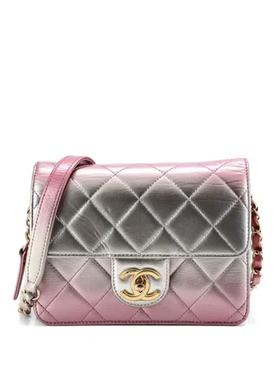 Pre-owned Chanel Like A Wallet Flap Bag Quilted Gradient Metallic Lambskin Mini Crossbody Bag In Silver