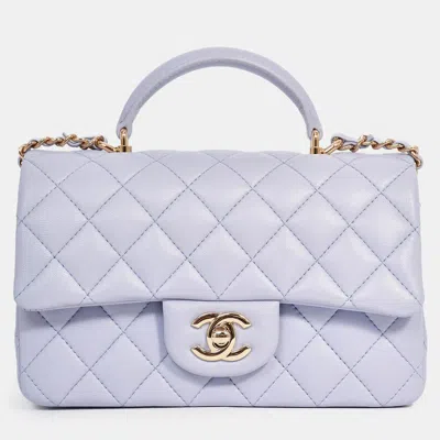 Pre-owned Chanel Lilac Leather Rectangular Mini Top Handle Flap Bag With Chain Strap In Purple