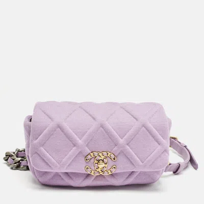 Pre-owned Chanel Lilac Quilted Jersey Fabric And Leather 19 Belt Bag