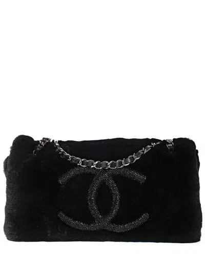 Pre-owned Chanel Limited Edition Black Rabbit Fur & Leather Single Flap Bag (authentic )