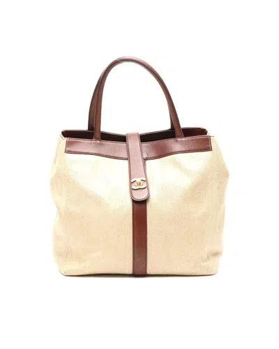 Pre-owned Chanel Linen Canvas Tote Bag In Sand