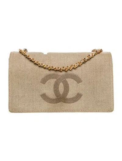 Pre-owned Chanel Linen Timeless Wallet On Chain In Neutral