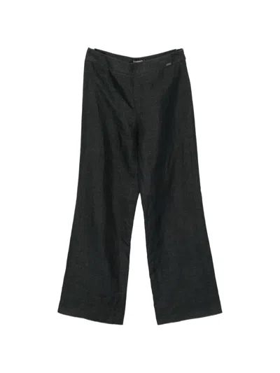 Pre-owned Chanel Linen Wide-leg Trousers In Gray