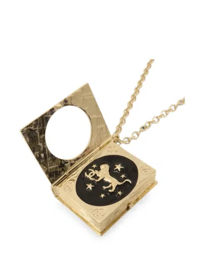 Pre-owned Chanel Lion Book Locket Necklace In Gold