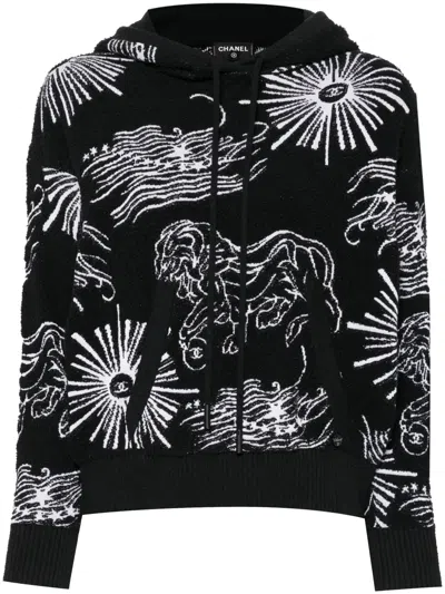 Pre-owned Chanel Lion-embroidered Zipped Hoodie In Black