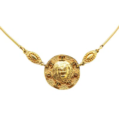 Pre-owned Chanel Lion Motif Coco Mark Necklace In Gold