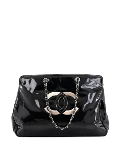 Pre-owned Chanel Lipstick Patent Vinyl Xl Tote Bag In Black