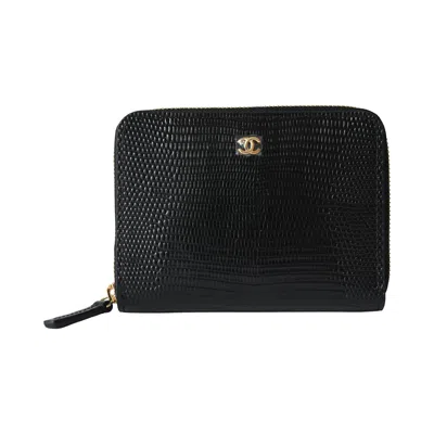 Chanel Lizard Embossed Compact Wallet Gold Hardware Black