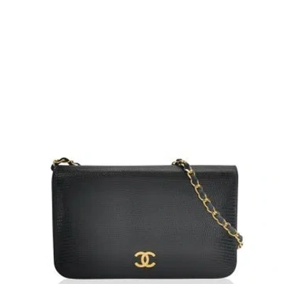 Pre-owned Chanel Lizard Wallet On Chain Mini In Black