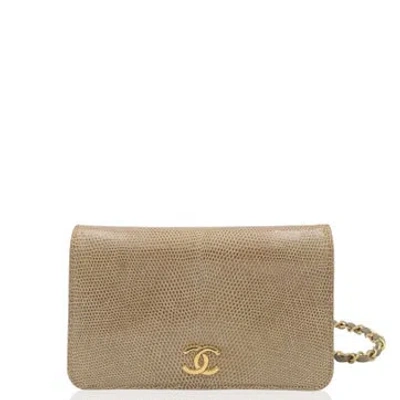 Pre-owned Chanel Lizard Wallet On Chain Mini In Neutrals