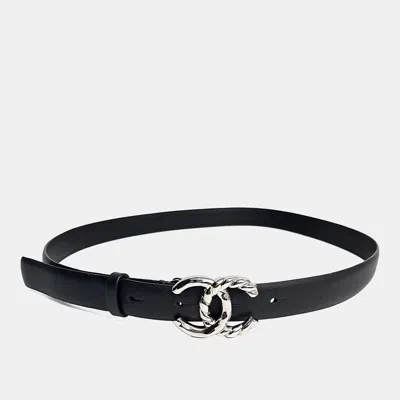 Pre-owned Chanel Logo Black Leather Belt