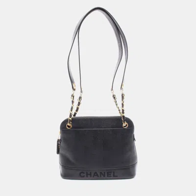 Pre-owned Chanel Logo Black Leather Tote Bag