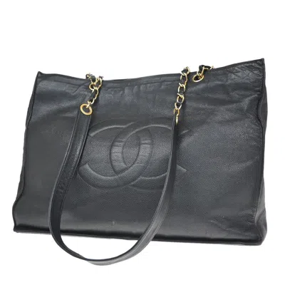 Pre-owned Chanel Logo Cc Black Leather Tote Bag ()