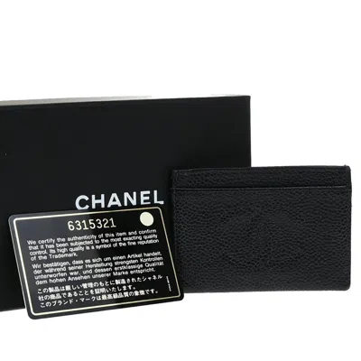 Pre-owned Chanel Logo Cc Card Case Grained  Leather Black Calfskin Wallets Accessory ()