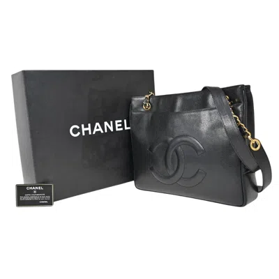 Pre-owned Chanel Logo Cc Leather Shoulder Bag () In Black