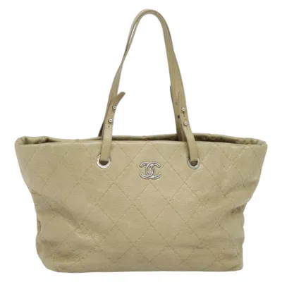 Pre-owned Chanel Logo Cc Leather Tote Bag () In Sand