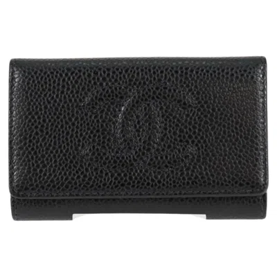 Pre-owned Chanel Logo Cc Leather Wallet () In Black