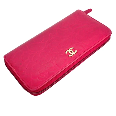 Pre-owned Chanel Logo Cc Pink Leather Wallet  ()