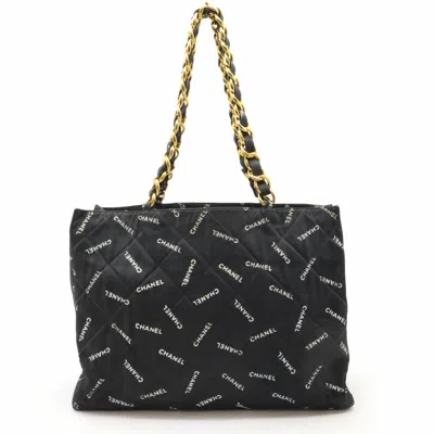 Pre-owned Chanel Logo Chain Shoulder Tote Bag In Black