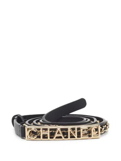 Pre-owned Chanel Logo Chain-link Belt In Black