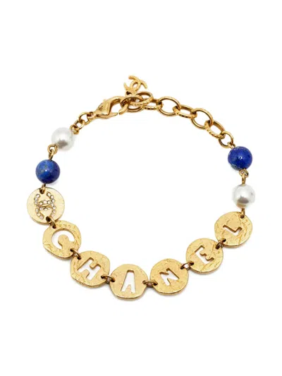 Pre-owned Chanel Logo-charm Beads Bracelet In Gold