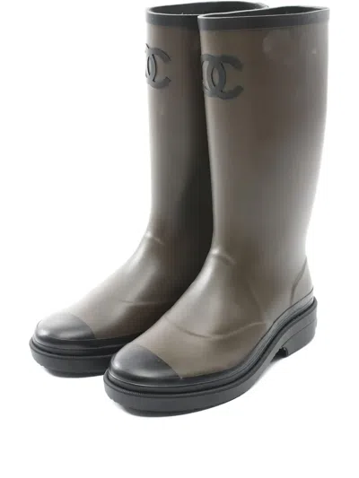 Pre-owned Chanel Logo-detail Rain Boots In Green