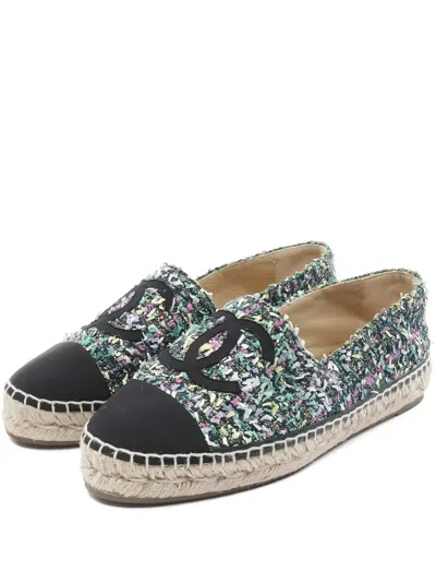 Pre-owned Chanel Logo-detail Tweed Espadrilles In Black
