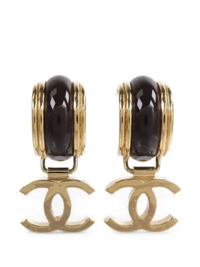 Pre-owned Chanel Logo Drop Earrings In Gold