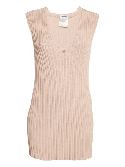 Pre-owned Chanel Logo-embellishment Mini Dress In Neutral