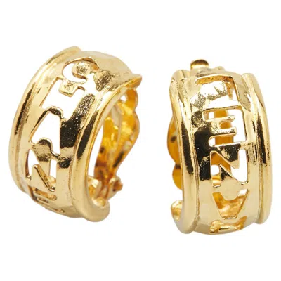 Pre-owned Chanel Logo Half Hoop Earrings Gold In Brown