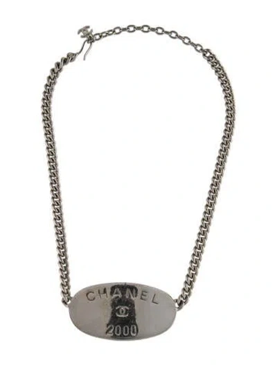Pre-owned Chanel Logo Id Collar Necklace, 18.5" In Multi