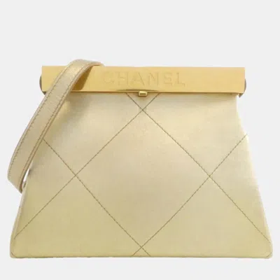 Pre-owned Chanel Logo Kisslock Frame Small Gold Quilted Calfskin Leather Shoulder Bag