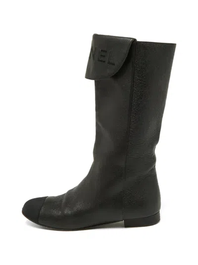 Pre-owned Chanel Logo Knee-hight Boots In Black